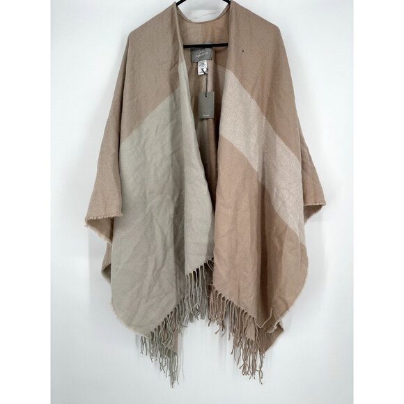 SOIA & KYO Women's Poncho Beige PInk Fringe NWT One‎ Size - Picture 1 of 7
